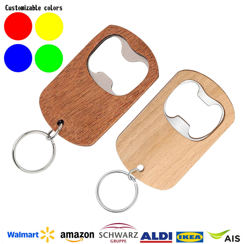 Wooden Bottle Opener Keychain Kitchen Utensils Convenient to Carry Gifts Keychain with Laser Logo Blank