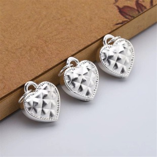 Plaid love pendant 3D foot silver 999 women's pendant decoration temperament fashion new niche personality live broadcast style