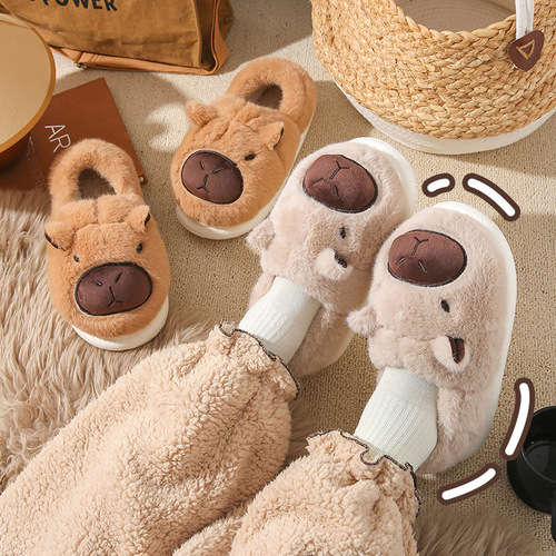 Kapibala cotton slippers, women's bag and plush couple's cute autumn and winter confinement shoes, men's cotton shoes at home