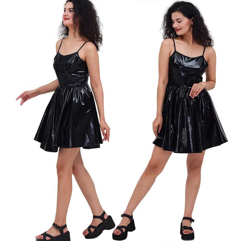 European and American Women's New Spice Girls dress Glazed Patent Leather Candy Color Performance Dress Birthday Party Dress