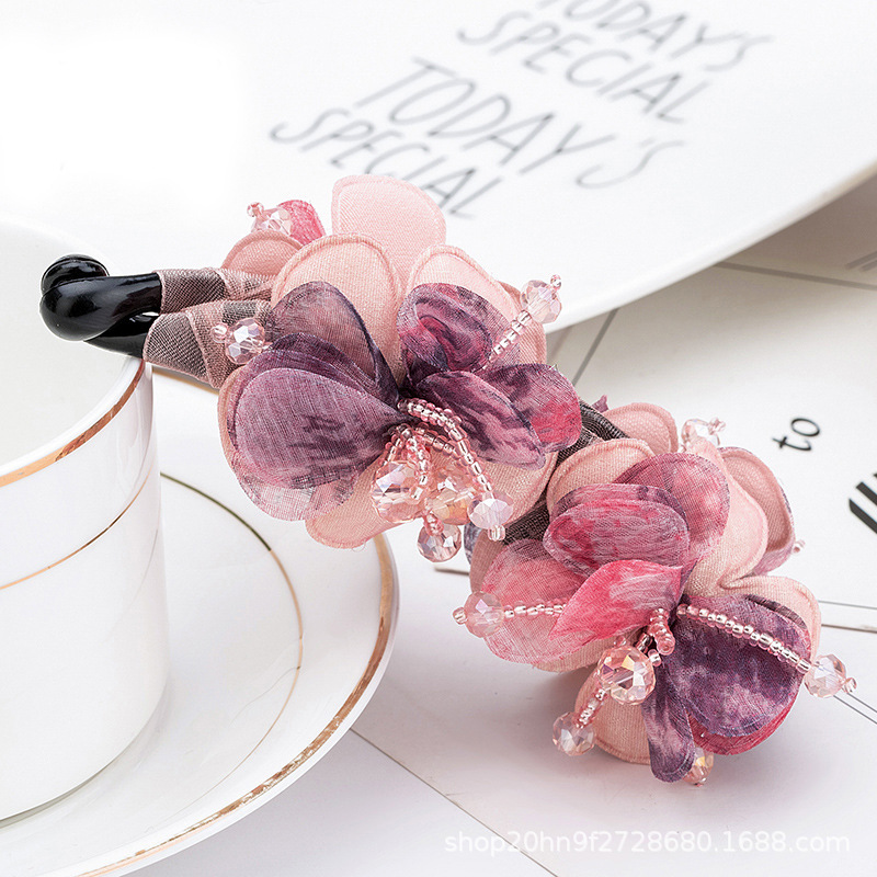 韓国の花の縦のクリップのカチューシャの大きいサイズのバナナは馬尾を挟んで布芸の手作りの水晶を挟みます。