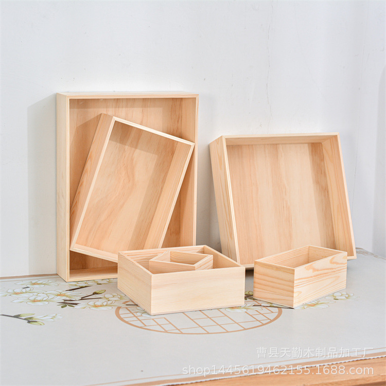 メーカー直販無蓋木箱角型木質材料収納箱結婚証明箱実木収納木箱|undefined