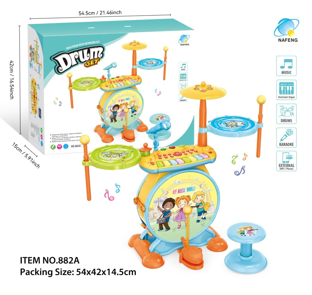 Estante transfronterizo tambor con micrófono instrumento musical juguetes para niños 3 - 6 años multifuncional tambor de jazz regalo de aniversario de bebé