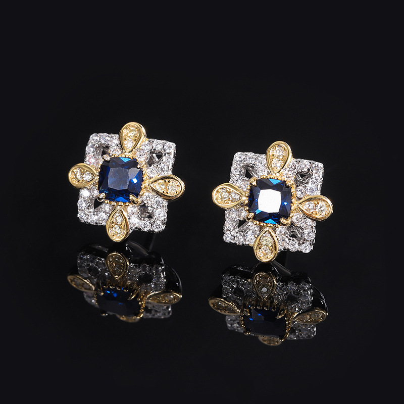 Zhuang Shengsheng Jewelry Cobre con incrustaciones Simulación Color Treasure Embalaje independiente Flor Retro Pendientes simples para mujer 4*4