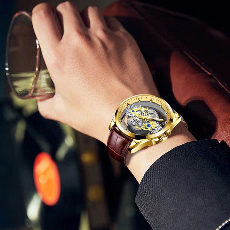 Men's Skeleton Quartz Watch With Luminous Dial And Waterproof Case_voghion.com