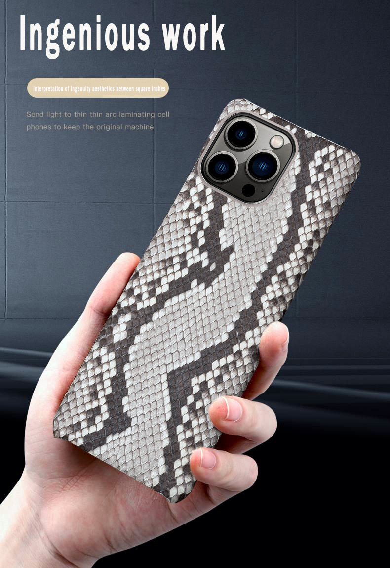 Ốp lưng iPhone da rắn tự nhiên vân cá sấu chống sốc — Lưng màu nguyên bản, Bụng màu nguyên bản, Màu đen bụng chi tiết 5
