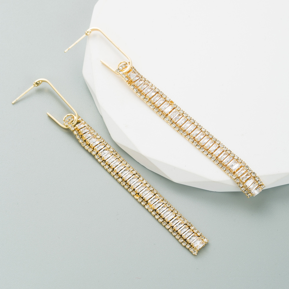 Fashion Square Copper Drop Earrings Plating Inlay Zircon Copper Earrings