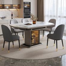 连纹岩板伸缩餐桌现代简约家用可变圆桌小户型折叠饭桌