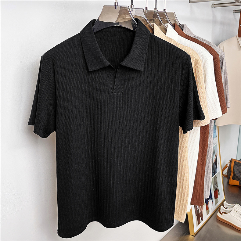 Men's Seagull Collar Short Sleeve Polo Shirt, Lightweight Quick-Dry Stretch Fabric, Unique Asymmetrical Design, Comfort-Fit Casual Top_viptrois.com
