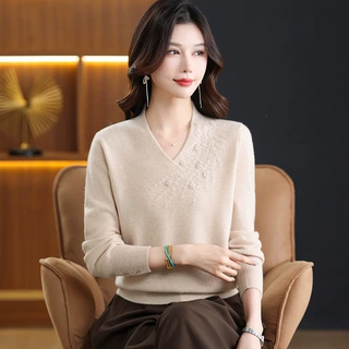 【100%纯羊毛】妈妈毛衣中老年针织羊毛衫打底衫秋冬上衣女装厚款