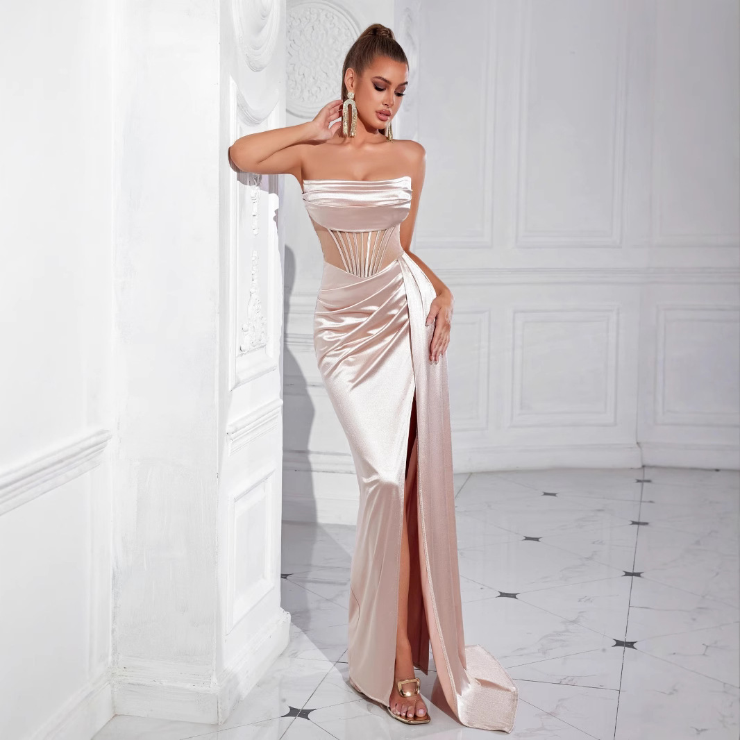 Cross-border Trade White Women dress Sexy Tube Top Evening Dress Fashion Party Prom Dress Customization