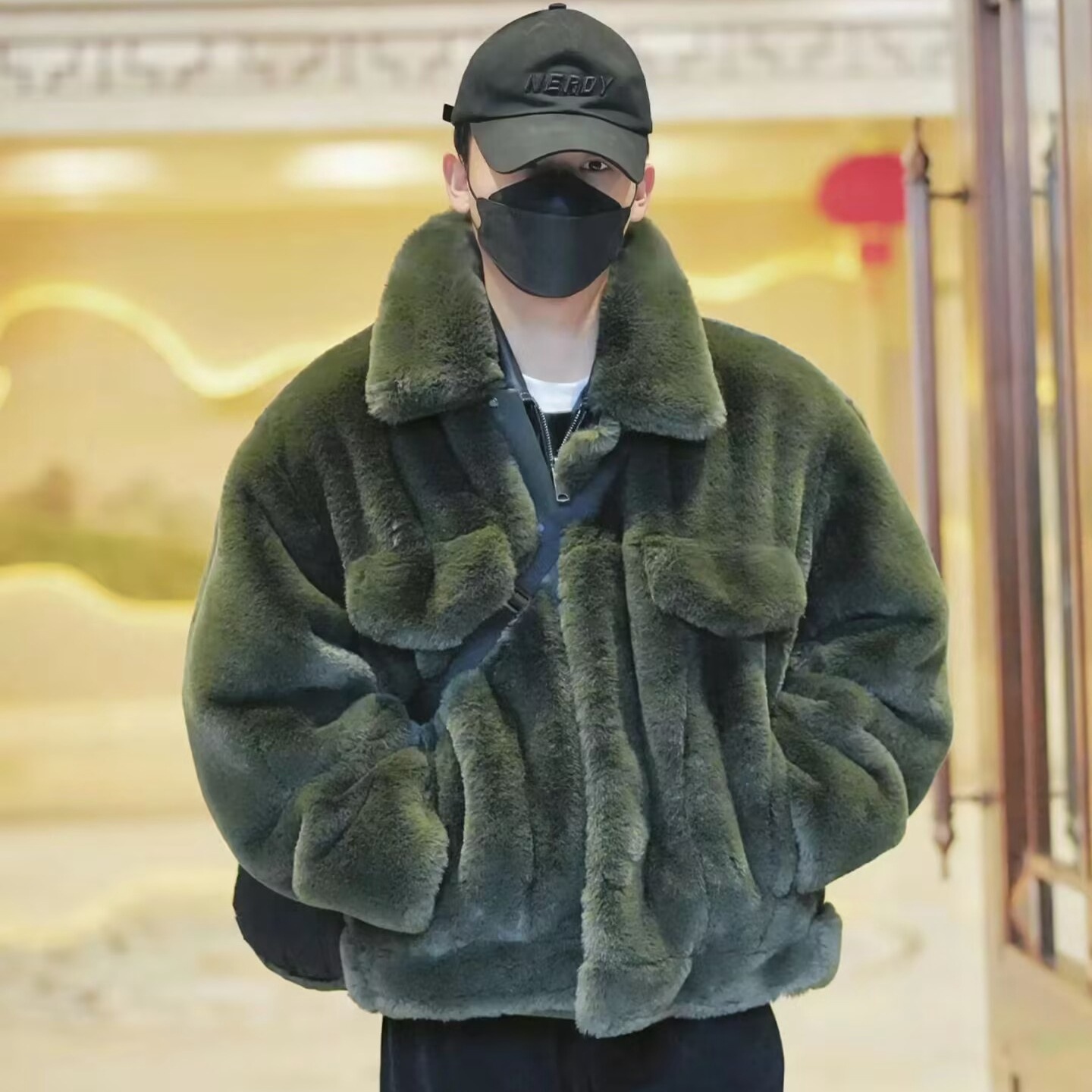 欧美外贸保暖潮流时尚毛毛绒皮草外套男士冬季加厚时尚仿兔毛大衣