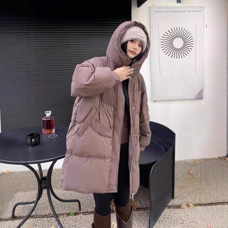 2025 Trendy New Women's Mid-Length Korean Style Thick Hooded Casual down Jacket Popular Pocket 2025 Trendy New Women's Mid-Length Korean Style Thick Hooded Casual down Jacket Popular Pocket