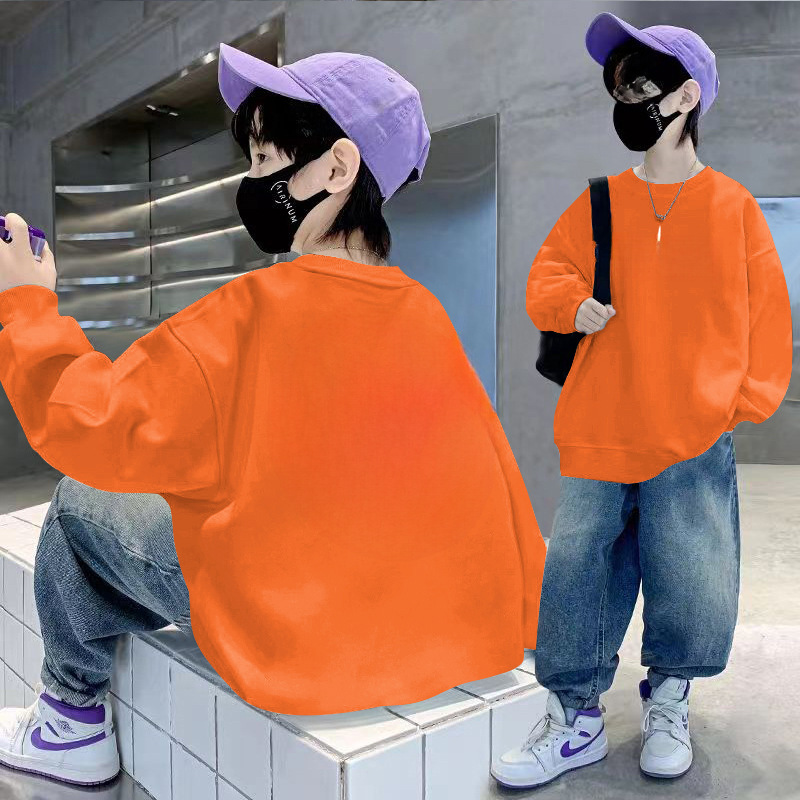 Boys' Sweatshirt Spring and Autumn New Loose Cartoon Autumn and Winter Underwear for Middle and Big Children's Long-sleeved Cool Korean Version Letter T-shirt 