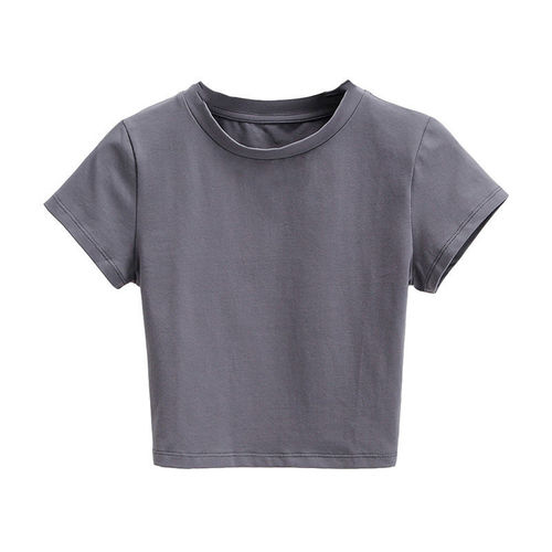 American basic retro solid color small round neck elastic short sleeve tight T-shirt half sleeve crop top base layer top