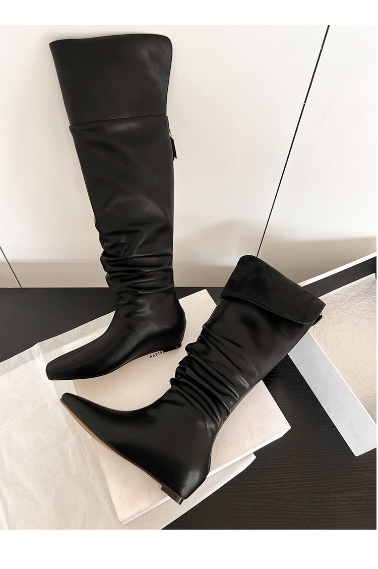 Boot nữ cổ cao quá gối da thật mũi vuông gót xuồng tăng chiều cao — màu nâu, màu đen chi tiết 20