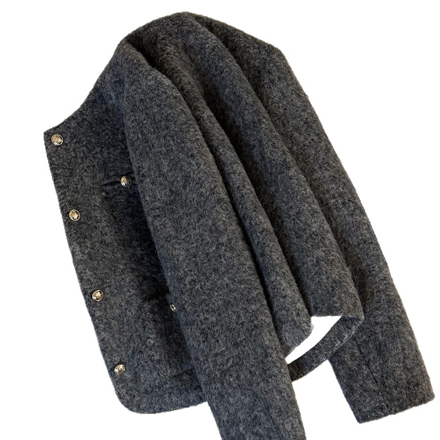 Chaqueta de Lana Sintética para Mujer de Poliéster con Botones para Invierno