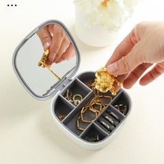 携帯型鏡付きアクセサリーケースピアスリング収納ケースミニアクセサリー収納ケース多機能分格アクセサリーケース