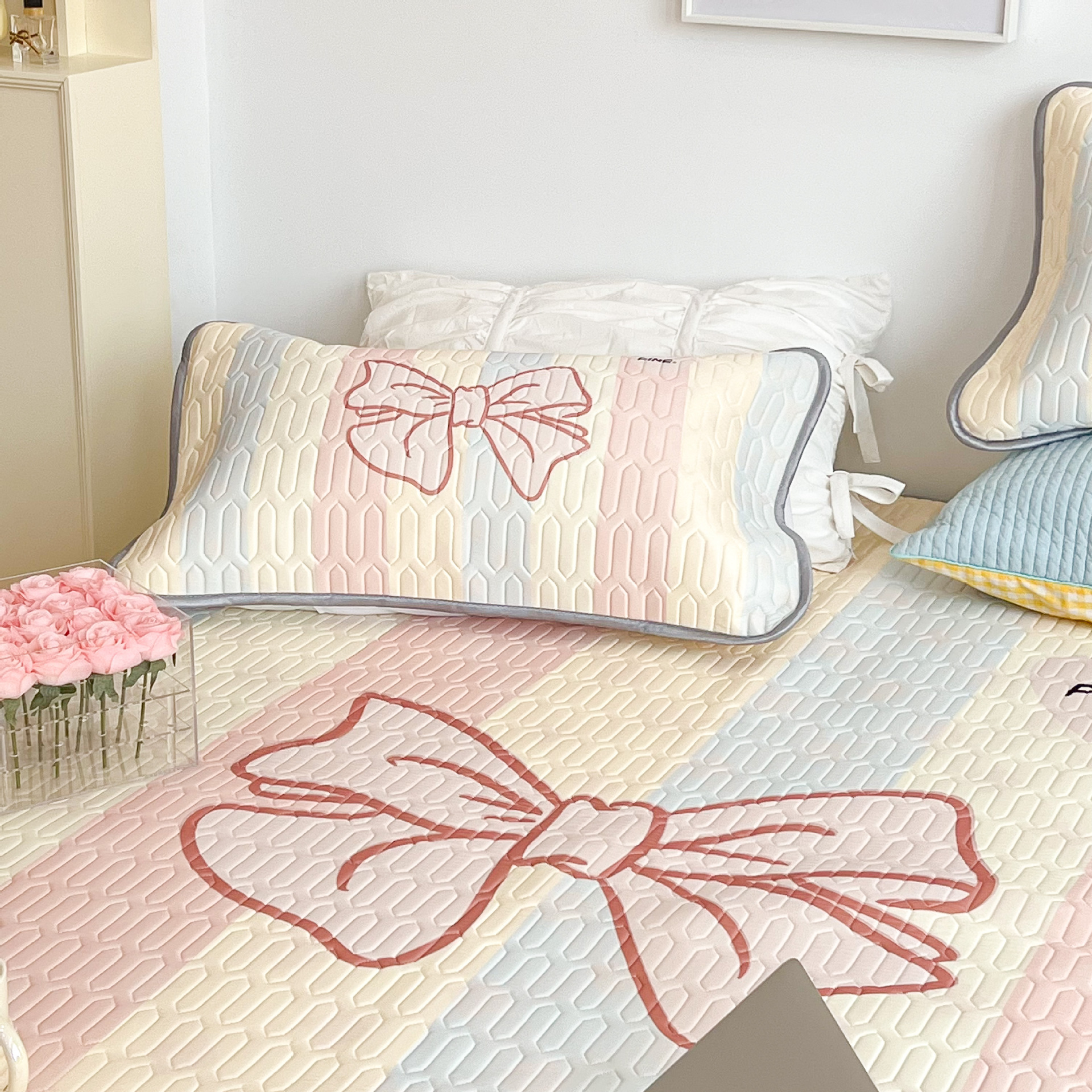 外贸家纺床上用品夏季乳胶冰丝凉席三件套学生宿舍单人空调冰丝席