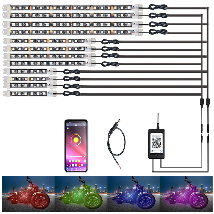 跨境 LED摩托车RGB氛围灯幻彩气氛灯APP声控音乐节奏灯硅胶灯条