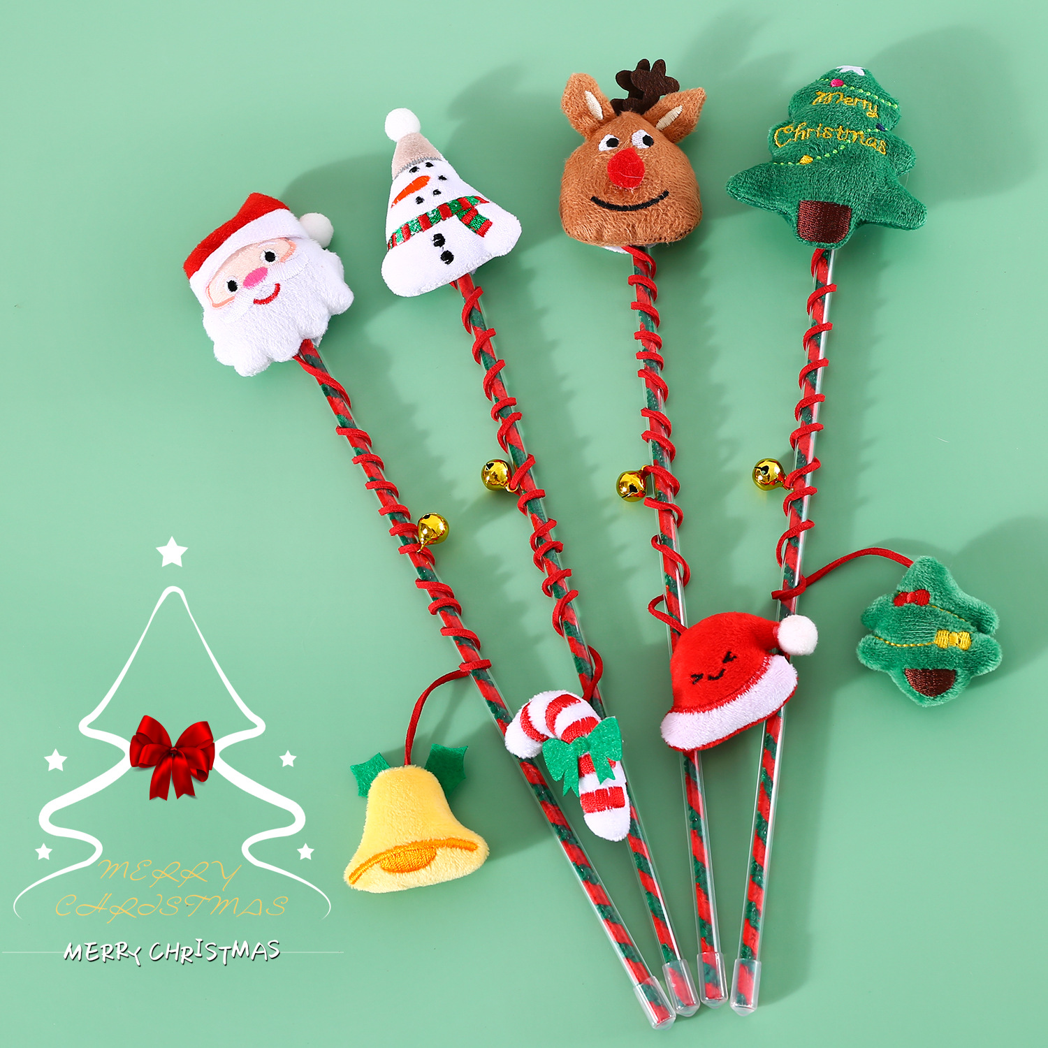 2023 mascota gato Navidad divertido gato palo de felpa de dibujos animados campana muleta árbol de sonido interactivo de juguete Polo de entrenamiento