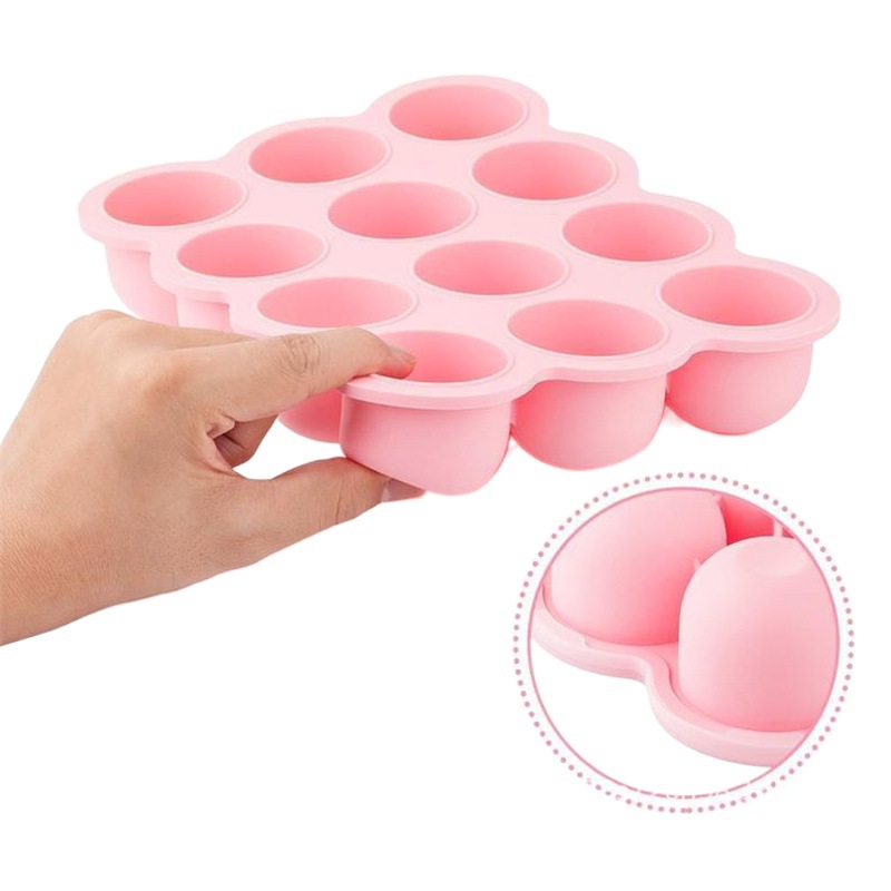 Caja de suplemento de alimentos para bebés Molde de bandeja de hielo de silicona grande Caja de suplemento de alimentos para bebés de silicona de 12 agujeros con tapa Caja de hielo doméstica Venta directa