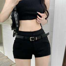 黑色高腰小个子休闲短裤女春夏季热裤修身显瘦直筒阔腿裤子