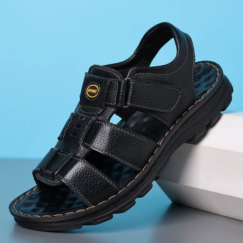 Летние sandal'ы, кожаная нескользящая обувь для пляжа, натуральная кожа