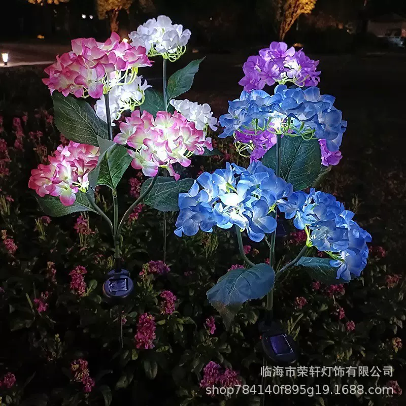 跨境新品LED太阳能灯仿真绣球花草坪地插灯户外防水庭院阳台装饰