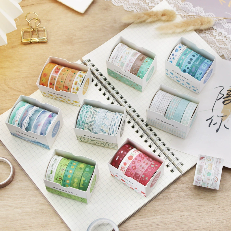 Washi Paper Tape Set, Decorative 5-Roll Packs, Watercolor & Retro Designs, 10–20 mm