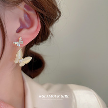大货价低-银针猫眼石锆石蝴蝶耳环韩国时尚设计感轻奢耳钉气质新