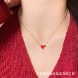 法式小红心不锈钢项链女小众设计简约轻奢高级感桃心气质工厂直销