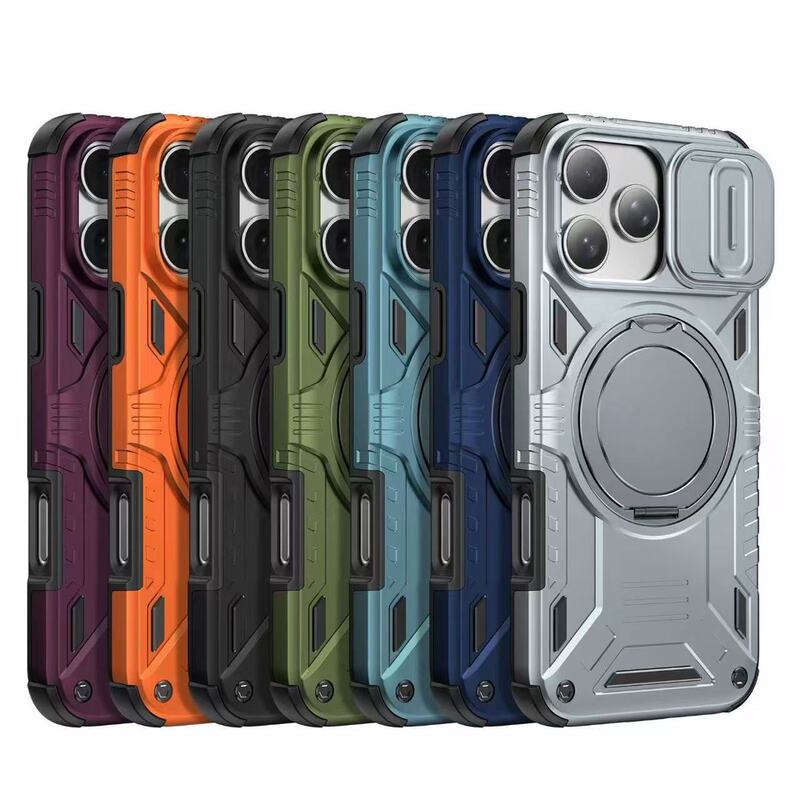 New Keshen 2-in-1 phone case for iPhone 17E, featuring a ring stand, a mechanical design, and a push-open lens cover New Keshen 2-in-1 phone case for iPhone 17E, featuring a ring stand, a mechanical design, and a push-open lens cover