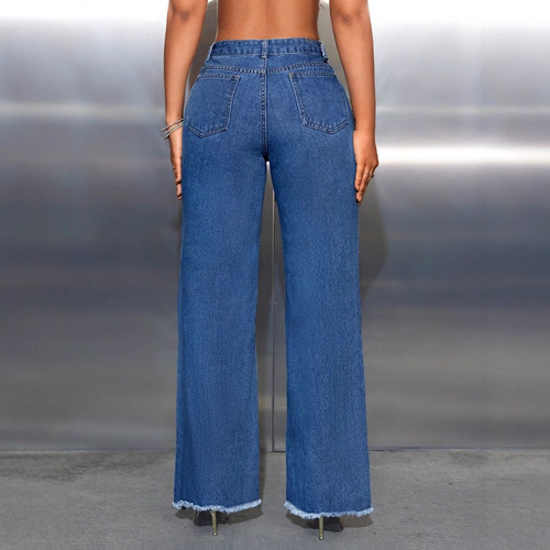 -65300#Amazon cross-border foreign trade women's clothing European and American INS fashion casual ripped wide-leg jeans 