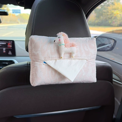 Box, Hanging Type, Car tissue box/set - pink-pony-leopard-print-tissue-box-beige