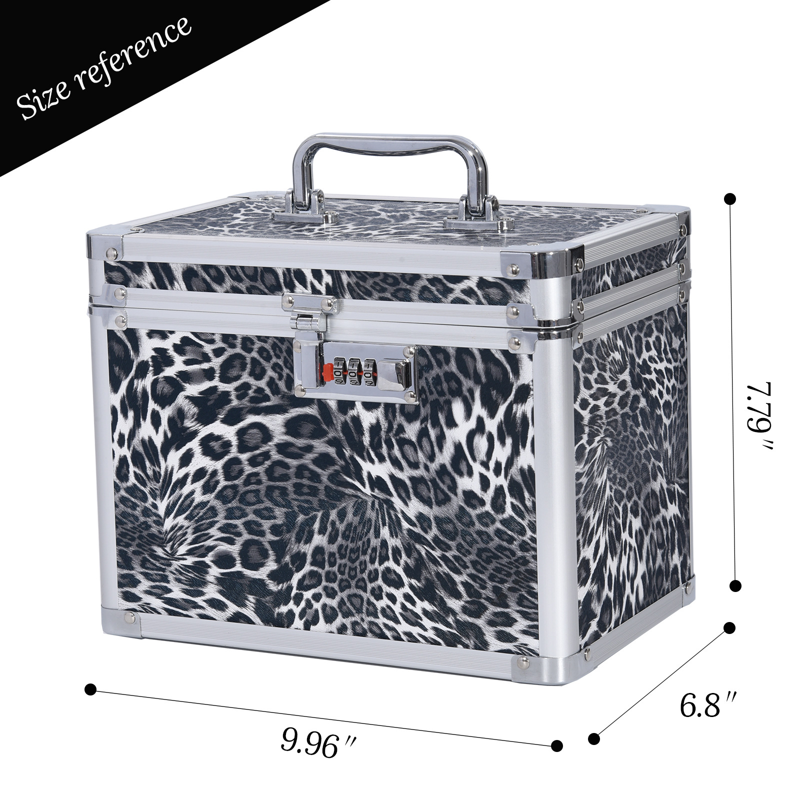 Estuche de cosméticos de aleación de aluminio, juego portátil de una sola pieza de gran capacidad de doble capa con caja de almacenamiento de espejo, bloqueo de contraseña, bolsa de cosméticos