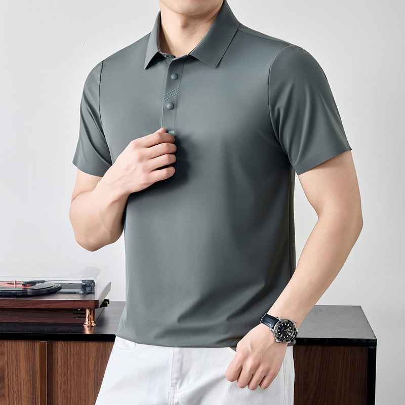 High-End Brand Men's Short-Sleeve Summer New Polo Shirt, Thin Solid Color Trendy Casual Simple Middle-Aged Turn-Down Collar T-Shirt