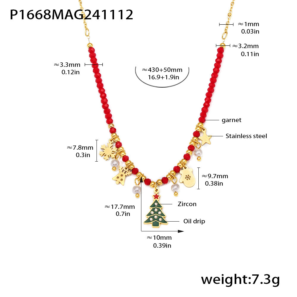 Square Sugar Christmas Zircon Necklace And Earrings Jewelry Set_voghion.com
