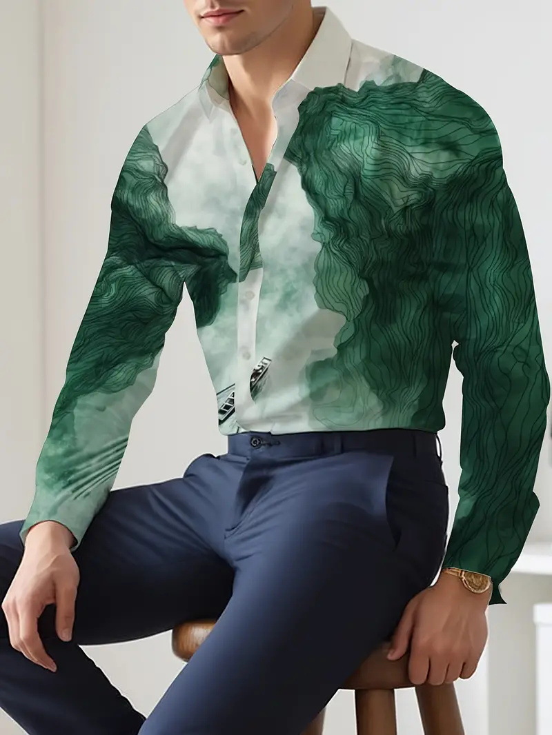 2025 nueva camisa de manga larga con degradado de color salvaje casual de moda europea y americana transfronteriza de Amazon MB12