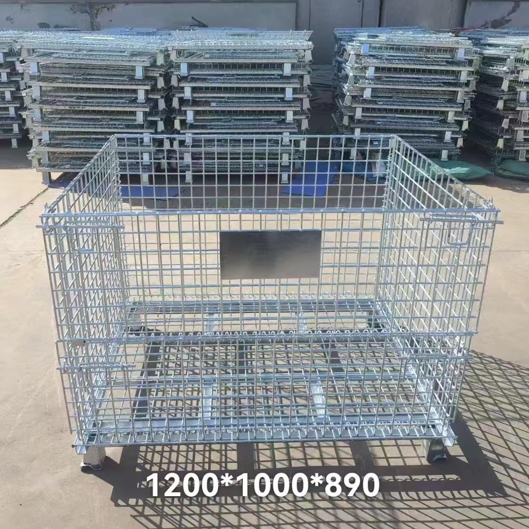 源头厂家直销批发镀锌仓储货笼仓库周转铁筐折叠式铁框移动带轮仓