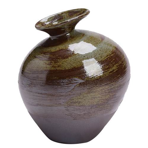 Japanese style coarse pottery black pottery vase imitation stone abstract golden glaze flower vessel ceramic Zen table decoration home retro