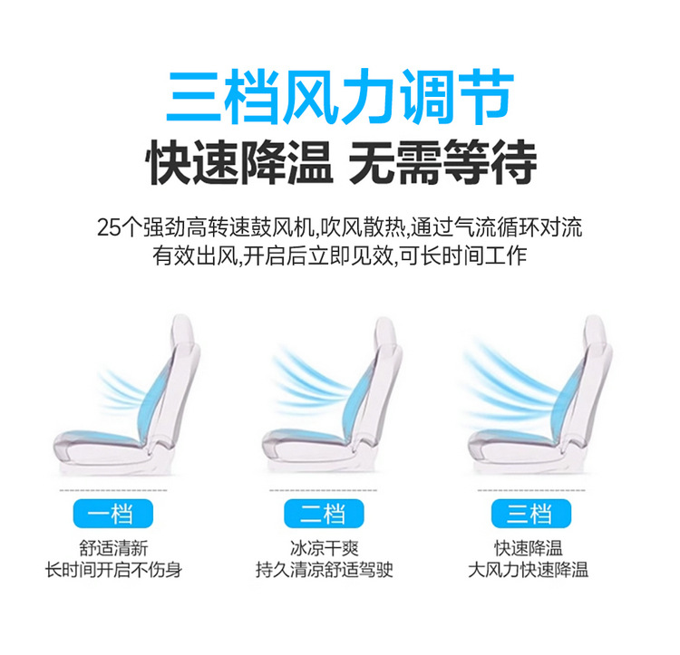 Summer Seat Ventilation Cushion with Fan, Car Massage Seat Cushion, Breathable and Heat-Dissipating, 12V24V Universal Ice Silk Air Blowing Cushion