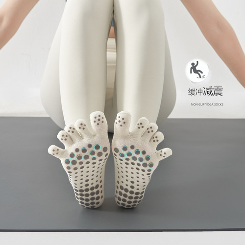 Spring and summer non-slip yoga socks for women solid color cotton sweat-absorbent backless toe socks ins trendy versatile trampoline strap toe socks