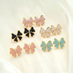 欧美时尚彩色滴油不锈钢蝴蝶耳环女个性时尚百搭简约钛钢耳饰批发
