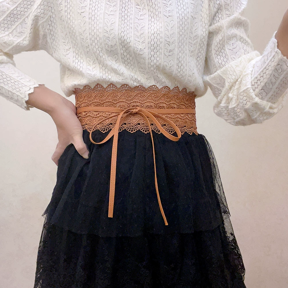 Кружевной пояс с пряжкой, ремешок из PU, широкий пояc- Corset стиль в европейском стиле, 210 см, многоцветный