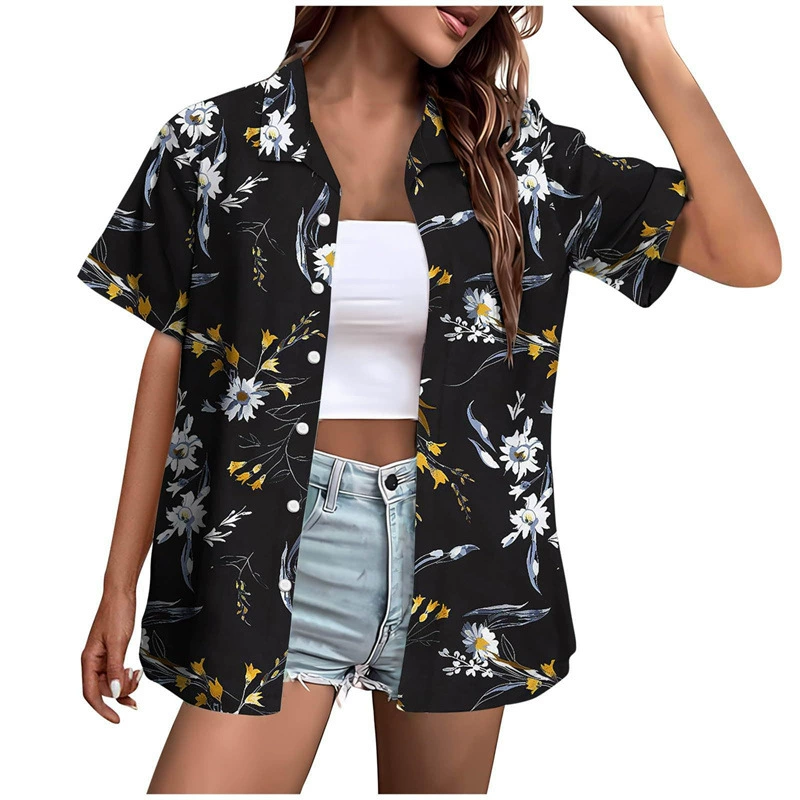 Женская свободная гавайская рубашка с коротким рукавом и 3D-печатью Amazon 2025 года, для отдыха