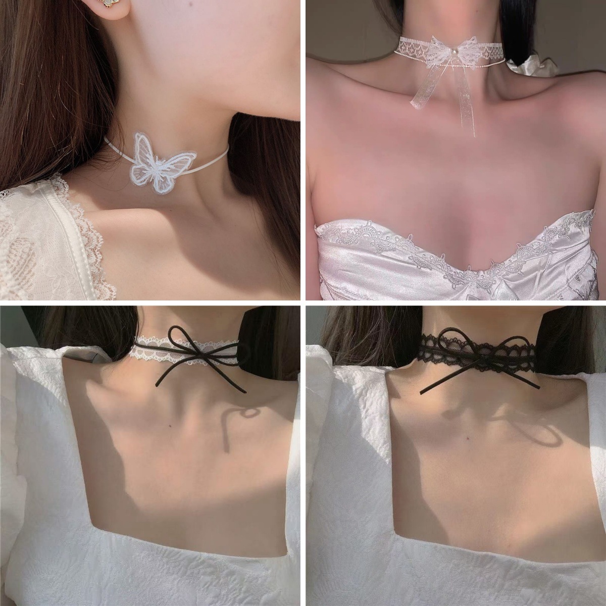 Collar de abstinencia de alto nivel, arco, collar de encaje blanco, cinturón de cuello, accesorios de cuello, collar