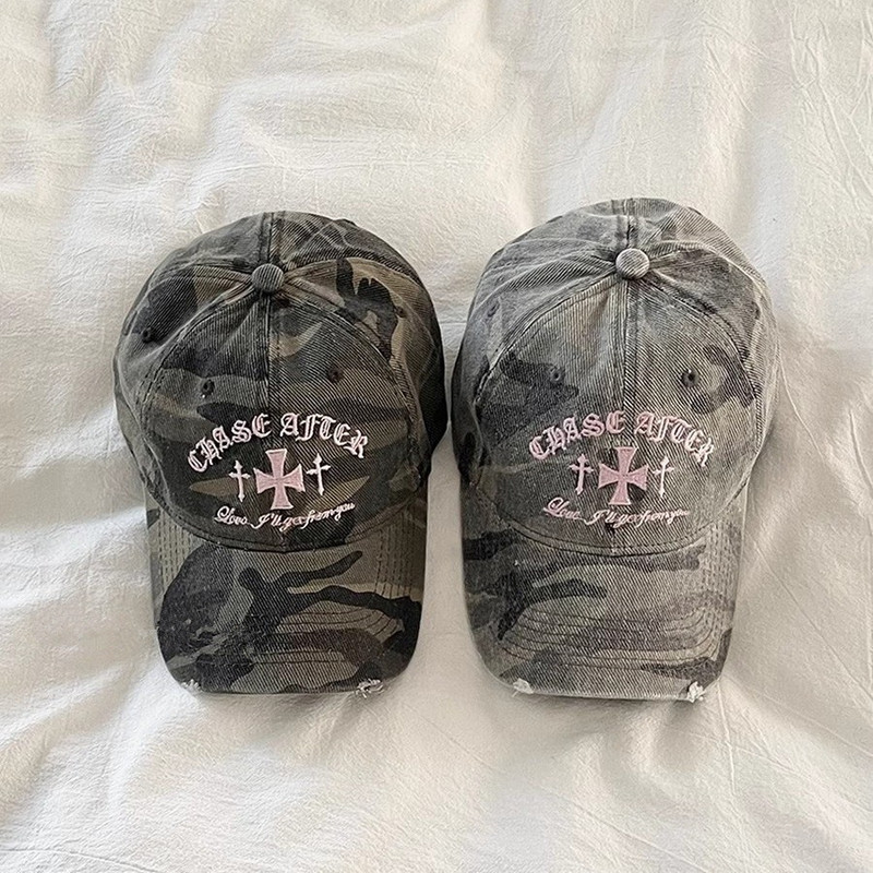 Korean Niche Retro Distressed Embroidered Camouflage Baseball Cap for Women Street Fashion Versatile Soft Top Baseball Cap Makes Face Look Smaller Korean Niche Retro Distressed Embroidered Camouflage Baseball Cap for Women Street Fashion Versatile Soft Top Baseball Cap Makes Face Look Smaller