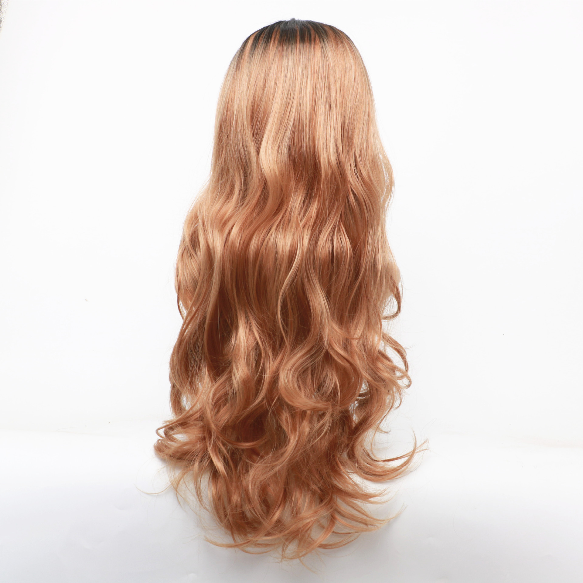 Perruque synthétique nouvelle perruque femme noir marron dégradé cheveux longs bouclés Rose maille haute température soie fibre chimique bandeau_voghion.com