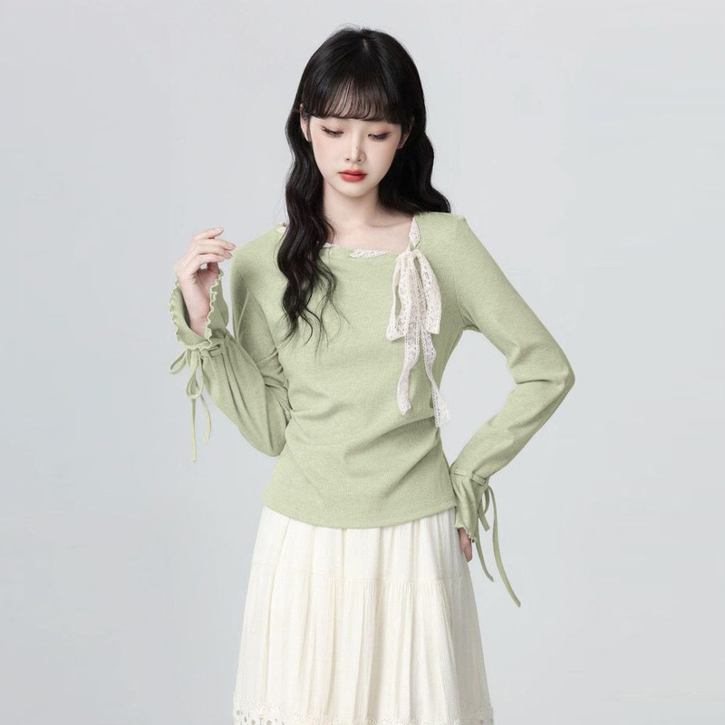 2025 Autumn French Style Asymmetrical Neck Long Sleeve Shirt for Women New French Style Flexible Power Style Retro Bowknot Flared Sleeve Top 2025 Autumn French Style Asymmetrical Neck Long Sleeve Shirt for Women New French Style Flexible Power Style Retro Bowknot Flared Sleeve Top